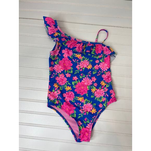 Catherine Malandrino Floral One Shoulder Bathing suit & Pilyq Bottom Set 7-8 yo - Picture 2 of 7
